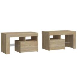 Berkfield Home Bedside Cabinets 2 pcs with LED Lights Sonoma Oak 70x36.5x40 cm in Brown - thumbnail 3