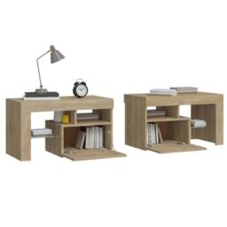 Berkfield Home Bedside Cabinets 2 pcs with LED Lights Sonoma Oak 70x36.5x40 cm in Brown - thumbnail 7