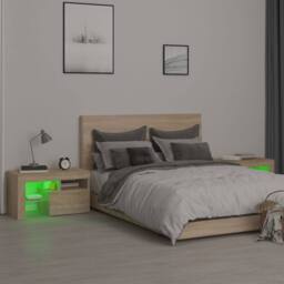Berkfield Home Bedside Cabinets 2 pcs with LED Lights Sonoma Oak 70x36.5x40 cm in Brown - thumbnail 5