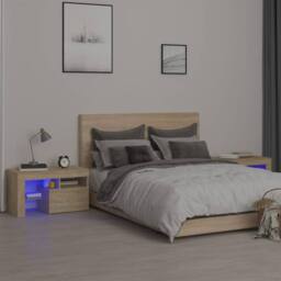 Berkfield Home Bedside Cabinets 2 pcs with LED Lights Sonoma Oak 70x36.5x40 cm in Brown - thumbnail 2