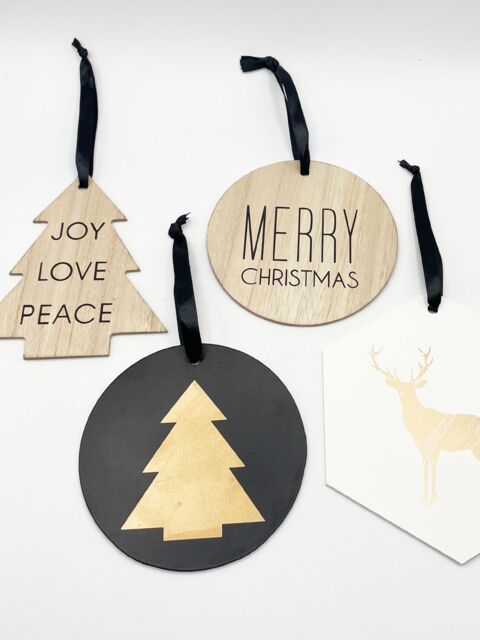SVNX Wooden Christmas Tree Ornaments - 4 Pack in Beige - image 1
