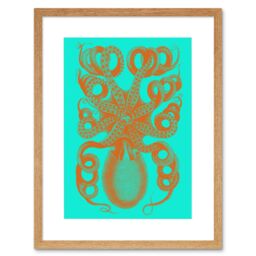 "Artery8 Wall Art Print Octopus Orange Blue Art Framed 9x7 inch in Beige - Size: W7"" x H9""" - thumbnail 1