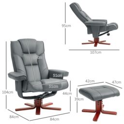 HOMCOM Reclining Armchair with Footstool & Adjustable Backrest in Grey - thumbnail 3