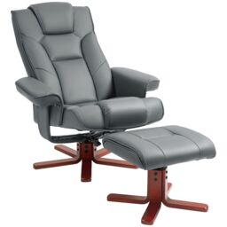 HOMCOM Reclining Armchair with Footstool & Adjustable Backrest in Grey - thumbnail 2