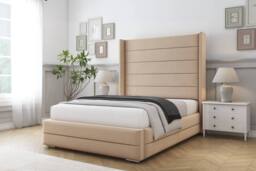"Comfort Beds Milano Plush Bed Frame - 50"" Upholstered Wingback Headboard in Stone - Size: Super King" - thumbnail 1