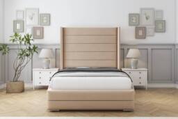 "Comfort Beds Milano Plush Bed Frame - 50"" Upholstered Wingback Headboard in Stone - Size: Super King" - thumbnail 2
