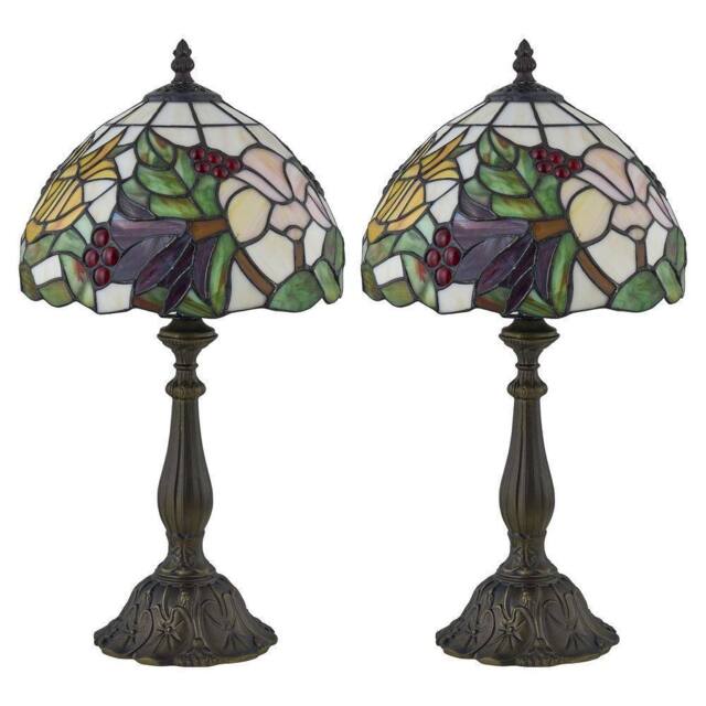 First Choice Lighting Set of 2 Burton - Tiffany Floral 47cm Table Lamps in Bronze - image 1