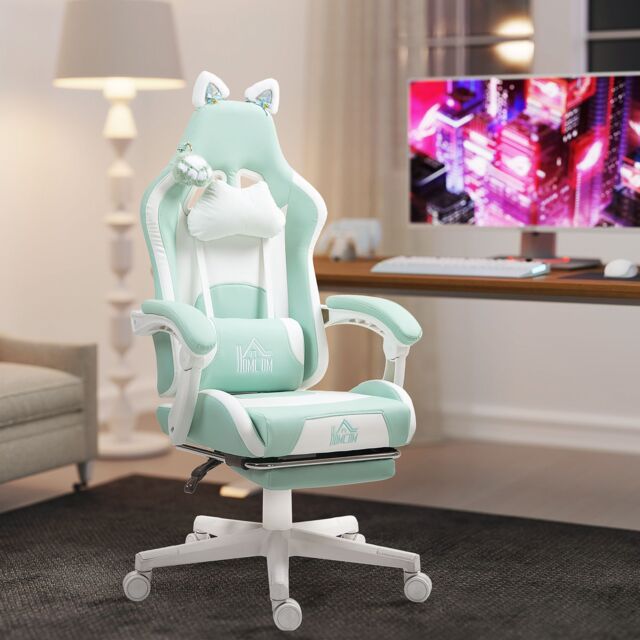HOMCOM Gaming Chair with Footrest, Reclining Computer Chair, Light Blue - image 1