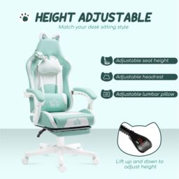 HOMCOM Gaming Chair with Footrest, Reclining Computer Chair, Light Blue - thumbnail 5