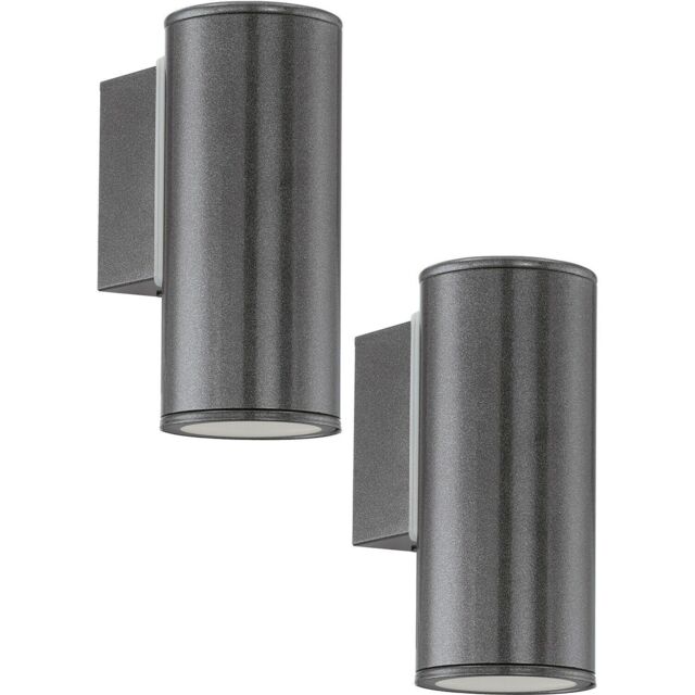 Loops 2 PACK IP44 Outdoor Wall Light Anthracite Zinc Plated Steel 1x 3W GU10 in Metallics - image 1