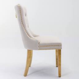 HomeTouch Set of 2 Velvet Dining Chairs with Gold Steel Legs in Beige - Size: 2 Pack - thumbnail 7