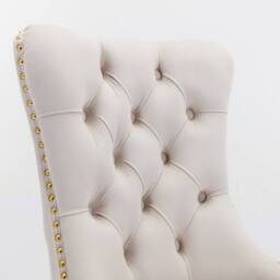 HomeTouch Set of 2 Velvet Dining Chairs with Gold Steel Legs in Beige - Size: 2 Pack - thumbnail 9