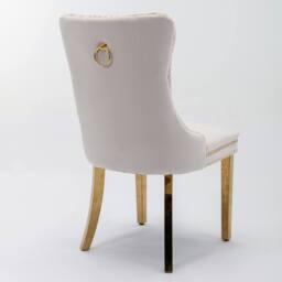 HomeTouch Set of 2 Velvet Dining Chairs with Gold Steel Legs in Beige - Size: 2 Pack - thumbnail 6