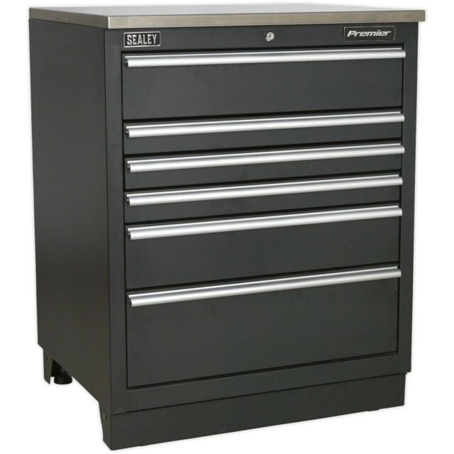 Loops 775mm Heavy Duty Modular Floor Cabinet - 6 Locking Drawers - Steel Construction in Metallics - image 1