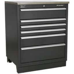 Loops 775mm Heavy Duty Modular Floor Cabinet - 6 Locking Drawers - Steel Construction in Metallics