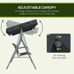 OUTSUNNY Metal Swing Chair 3 Seater Patio Bench w/ Canopy, Dark Grey - thumbnail 4