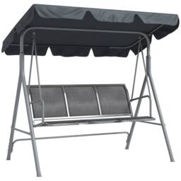 OUTSUNNY Metal Swing Chair 3 Seater Patio Bench w/ Canopy, Dark Grey - thumbnail 2