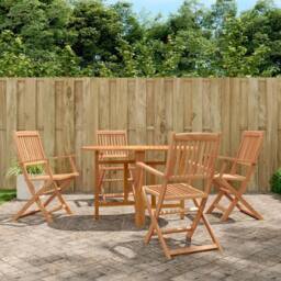 Berkfield Home 5 Piece Folding Outdoor Dining Set Solid Acacia Wood in Brown - thumbnail 1