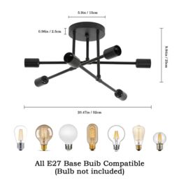 COMELY Sputnik Ceiling Lights, 6-Light Matte Black Flush Ceiling Lights, 52cm - thumbnail 7