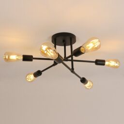 COMELY Sputnik Ceiling Lights, 6-Light Matte Black Flush Ceiling Lights, 52cm
