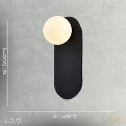 Happy Homewares Matte Sand Black LED Wall Light with Opal White Spherical Glass Shade - thumbnail 6