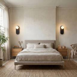 Happy Homewares Matte Sand Black LED Wall Light with Opal White Spherical Glass Shade - thumbnail 5