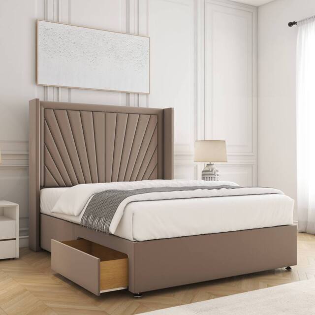 "BSSPOKE Alina Divan Bed Plush Velvet 54""Headboard & 2Drawers Footend Mattress in Bronze - Size: Double" - image 1