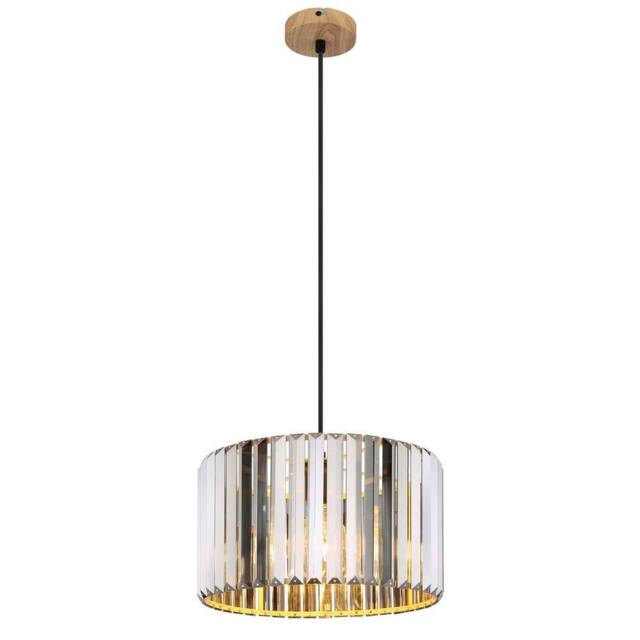 Netlighting Run Pendant Ceiling Light Wood Look K5 Crystals Smoke Colored 1x E27 in Brown - image 1