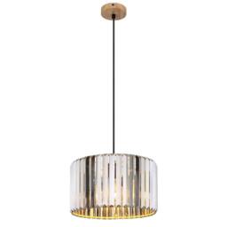 Netlighting Run Pendant Ceiling Light Wood Look K5 Crystals Smoke Colored 1x E27 in Brown - thumbnail 1