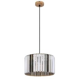 Netlighting Run Pendant Ceiling Light Wood Look K5 Crystals Smoke Colored 1x E27 in Brown - thumbnail 2