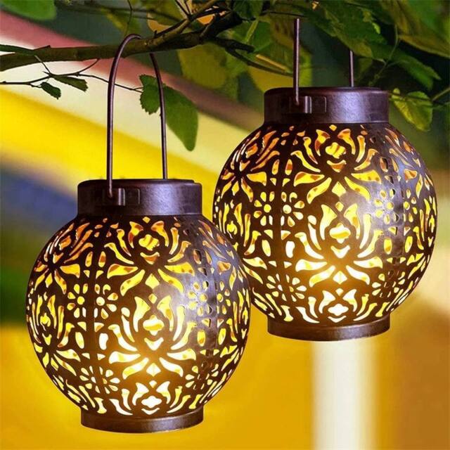 EONLION 2Pcs Solar Powered LED Morrocan Lantern in Bronze - Size: 100 cm - image 1