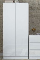 FWStyle Stora White Gloss 2 Door Double Wardrobe Push To Open Soft Close (H) 180 (W) 80 (D) 50cm - thumbnail 3