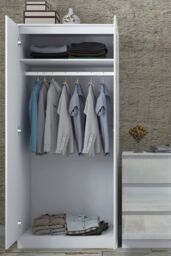FWStyle Stora White Gloss 2 Door Double Wardrobe Push To Open Soft Close (H) 180 (W) 80 (D) 50cm - thumbnail 4