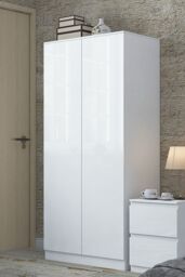FWStyle Stora White Gloss 2 Door Double Wardrobe Push To Open Soft Close (H) 180 (W) 80 (D) 50cm - thumbnail 1