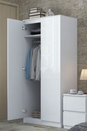 FWStyle Stora White Gloss 2 Door Double Wardrobe Push To Open Soft Close (H) 180 (W) 80 (D) 50cm - thumbnail 2