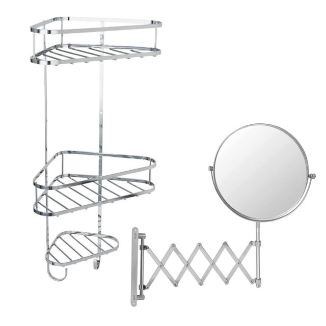 simpa Chrome Shower Caddy & Extendable Mirror Set in Metallic Silver - image 1