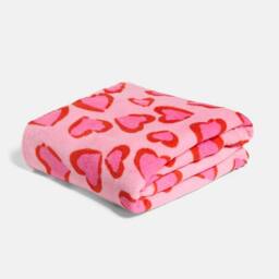 OHS Heart Leopard Flannel Fleece Throw Blanket Soft Bedspread in Pink - Size: 125 cm x 150 cm - thumbnail 3