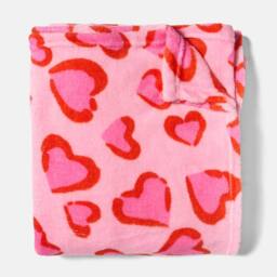 OHS Heart Leopard Flannel Fleece Throw Blanket Soft Bedspread in Pink - Size: 125 cm x 150 cm - thumbnail 4