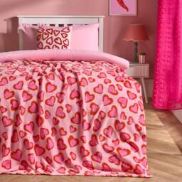 OHS Heart Leopard Flannel Fleece Throw Blanket Soft Bedspread in Pink - Size: 125 cm x 150 cm