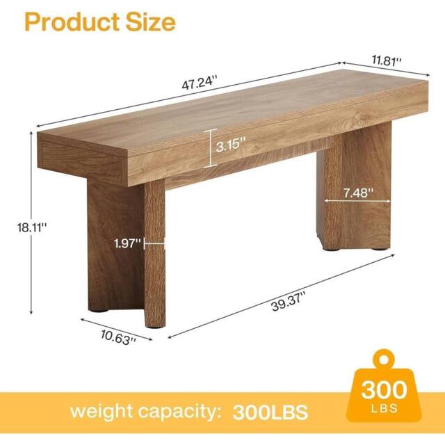 VOGREX 47 Wooden Entryway Bench Bed Bench Seat in Natural - image 1
