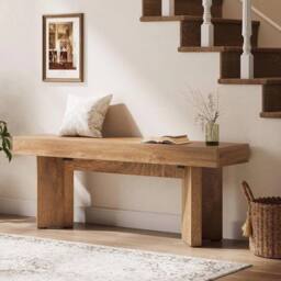 VOGREX 47 Wooden Entryway Bench Bed Bench Seat in Natural - thumbnail 3