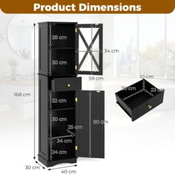 Gymax Freestanding Narrow Storage Cupboard Bathroom Tall Cabinet in Black - thumbnail 2