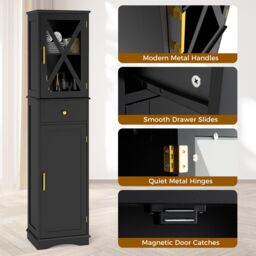 Gymax Freestanding Narrow Storage Cupboard Bathroom Tall Cabinet in Black - thumbnail 5
