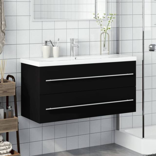 Berkfield Home Elegant Bathroom Sink Cabinet with Built-in Basin Black - image 1