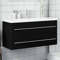 Berkfield Home Elegant Bathroom Sink Cabinet with Built-in Basin Black - thumbnail 2