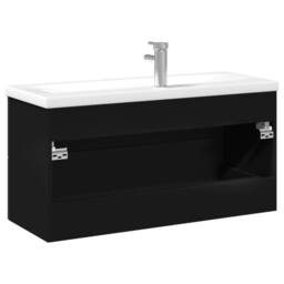 Berkfield Home Elegant Bathroom Sink Cabinet with Built-in Basin Black - thumbnail 7