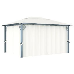 Berkfield Home Gazebo with Curtain&LED String Lights 4x3 m Cream Aluminium in Beige - thumbnail 3