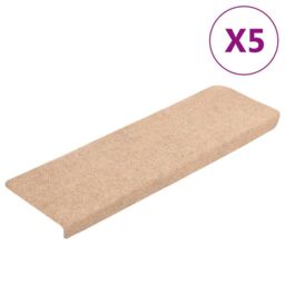 Berkfield Home Stair Mats 5 pcs Brown 65x21x4 cm Needle Punch - Size: Medium - thumbnail 2