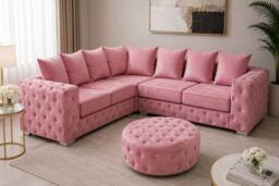 Stratus Interiors Ashley Chesterfield Full Back Plush Velvet Fabric Sofa - Corner in Pink - thumbnail 1