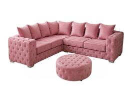 Stratus Interiors Ashley Chesterfield Full Back Plush Velvet Fabric Sofa - Corner in Pink - thumbnail 2